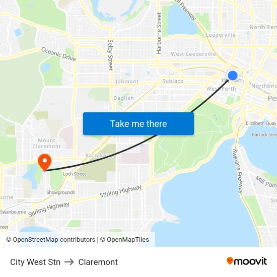 City West Stn to Claremont map