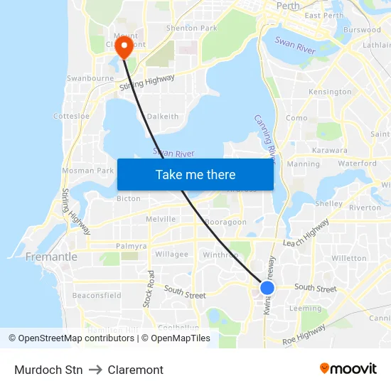 Murdoch Stn to Claremont map