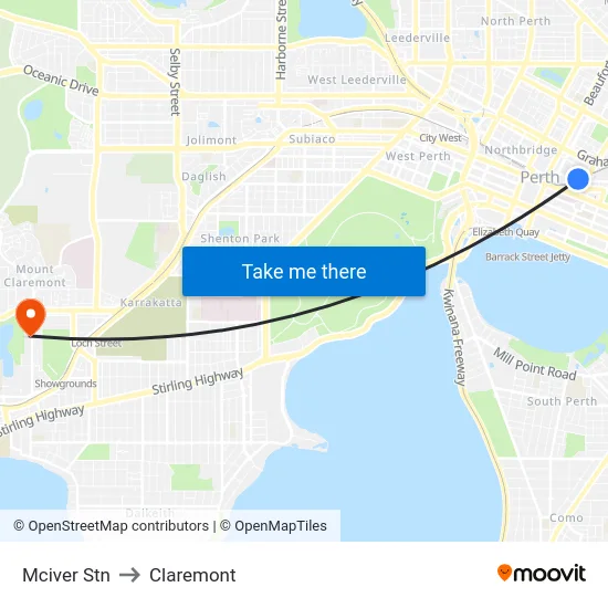 Mciver Stn to Claremont map