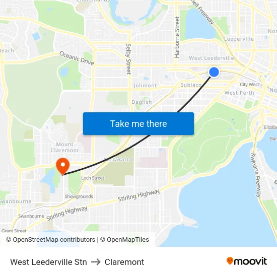 West Leederville Stn to Claremont map