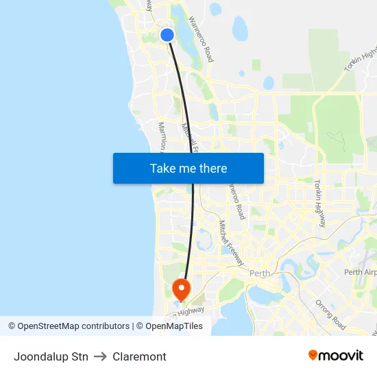 Joondalup Stn to Claremont map