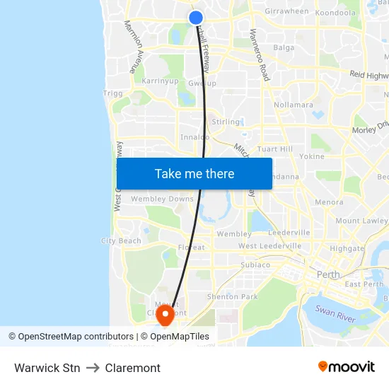 Warwick Stn to Claremont map