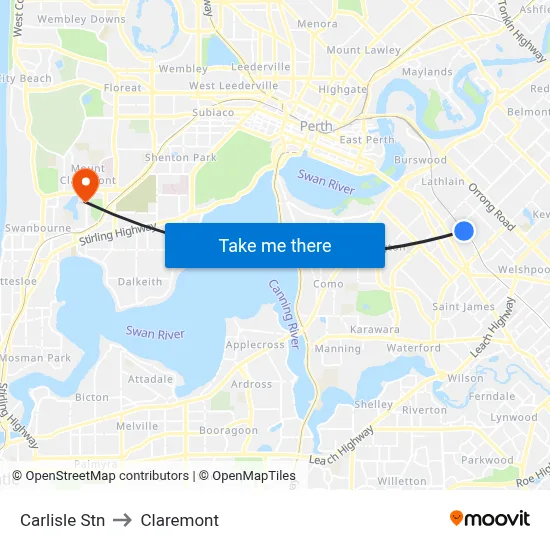 Carlisle Stn to Claremont map
