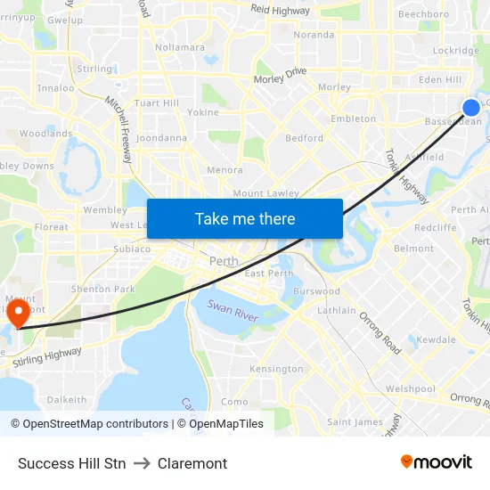 Success Hill Stn to Claremont map