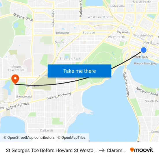 St Georges Tce Before Howard St Westbound to Claremont map