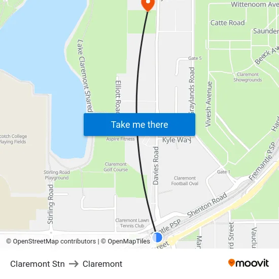 Claremont Stn to Claremont map
