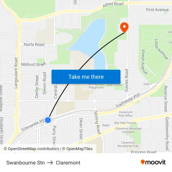 Swanbourne Stn to Claremont map