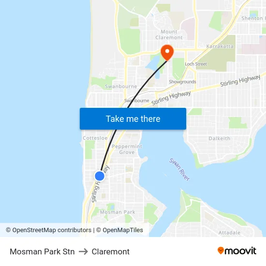 Mosman Park Stn to Claremont map