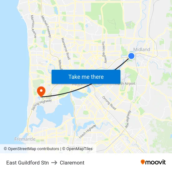 East Guildford Stn to Claremont map