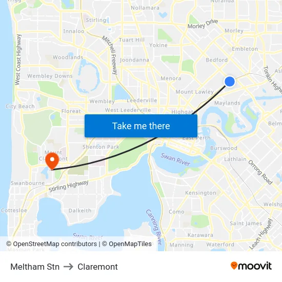 Meltham Stn to Claremont map