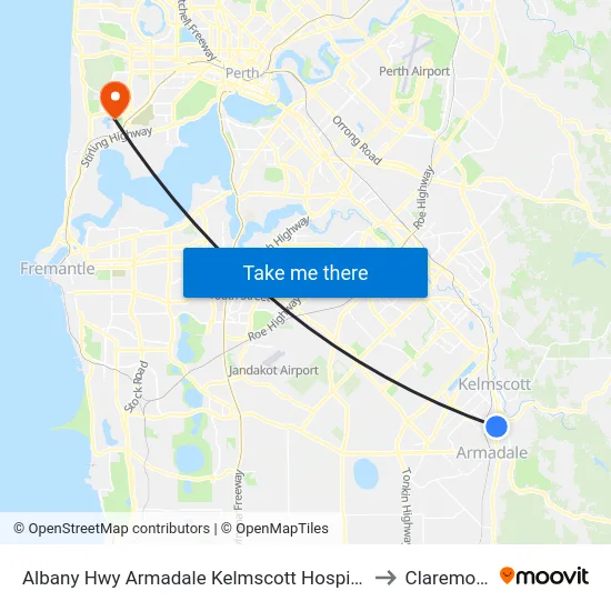 Albany Hwy Armadale Kelmscott Hospital to Claremont map