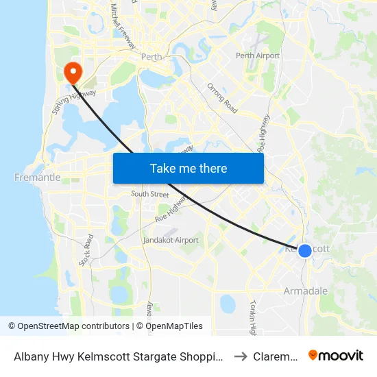 Albany Hwy Kelmscott Stargate Shopping Ctr to Claremont map