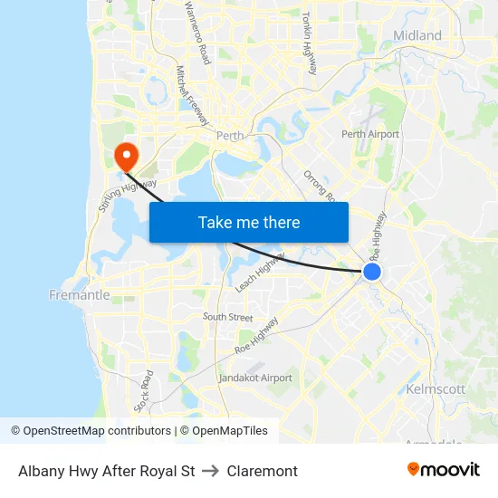 Albany Hwy After Royal St to Claremont map