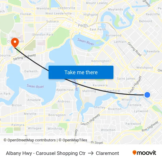 Albany Hwy - Carousel Shopping Ctr to Claremont map