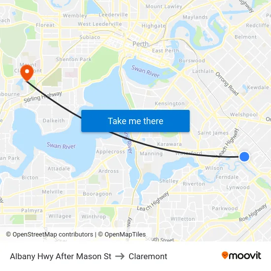 Albany Hwy After Mason St to Claremont map