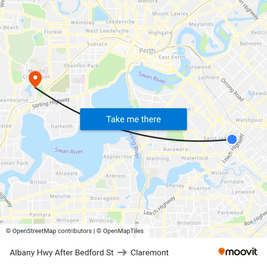 Albany Hwy After Bedford St to Claremont map