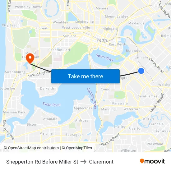 Shepperton Rd Before Miller St to Claremont map