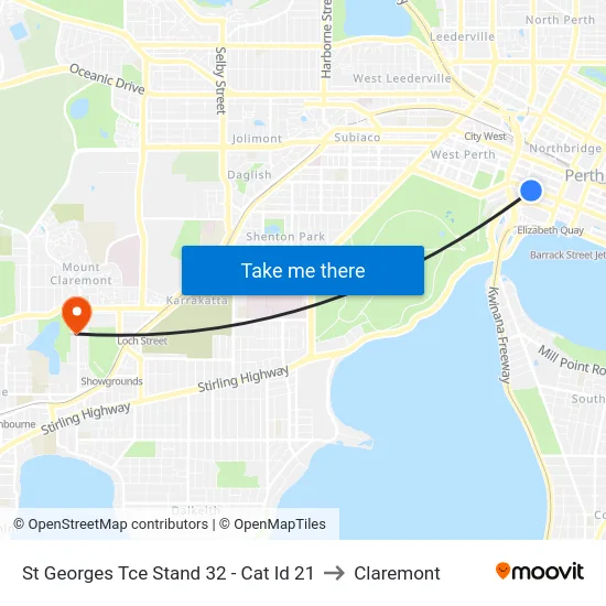 St Georges Tce Stand 32 - Cat Id 21 to Claremont map