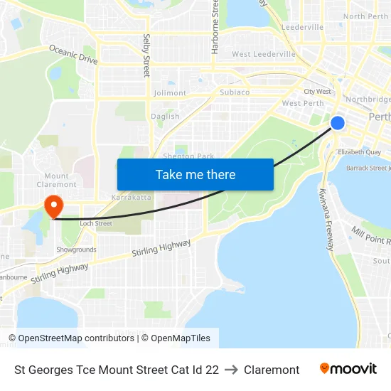 St Georges Tce Mount Street Cat Id 22 to Claremont map