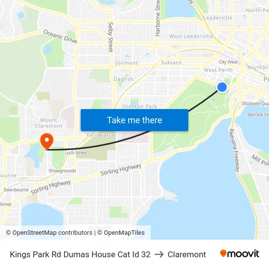 Kings Park Rd Dumas House Cat Id 32 to Claremont map
