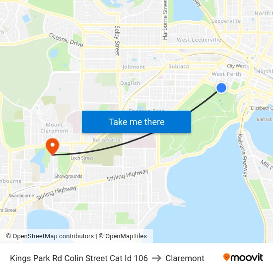 Kings Park Rd Colin Street Cat Id 106 to Claremont map