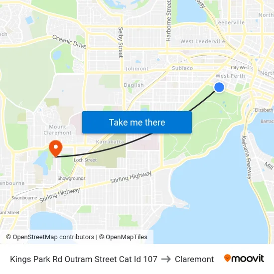 Kings Park Rd Outram Street Cat Id 107 to Claremont map