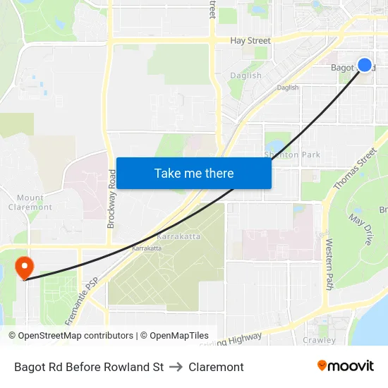 Bagot Rd Before Rowland St to Claremont map