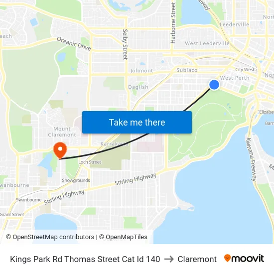 Kings Park Rd Thomas Street Cat Id 140 to Claremont map