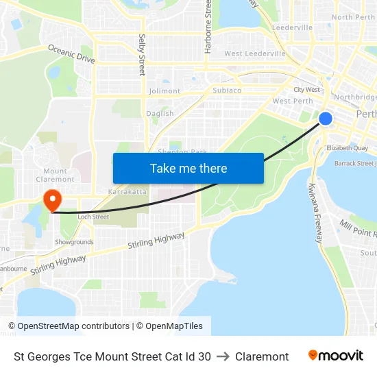 St Georges Tce Mount Street Cat Id 30 to Claremont map