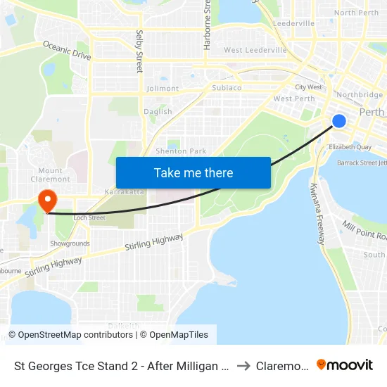 St Georges Tce Stand 2 - After Milligan St to Claremont map