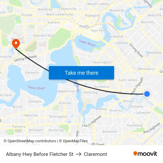 Albany Hwy Before Fletcher St to Claremont map