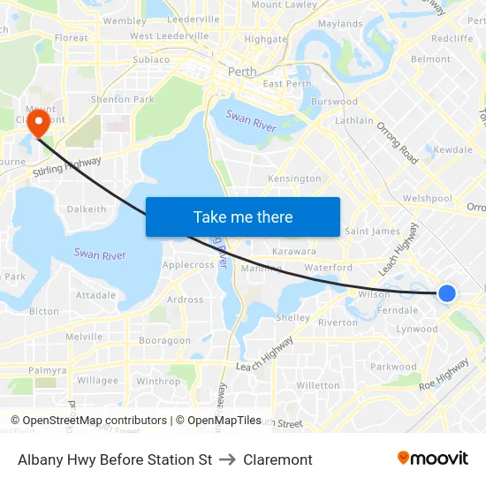 Albany Hwy Before Station St to Claremont map