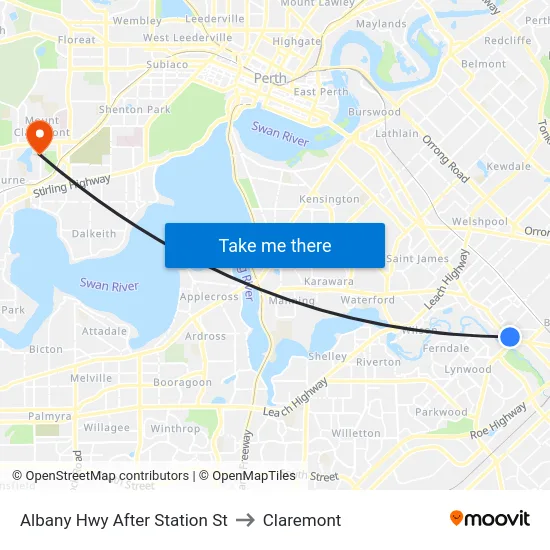 Albany Hwy After Station St to Claremont map