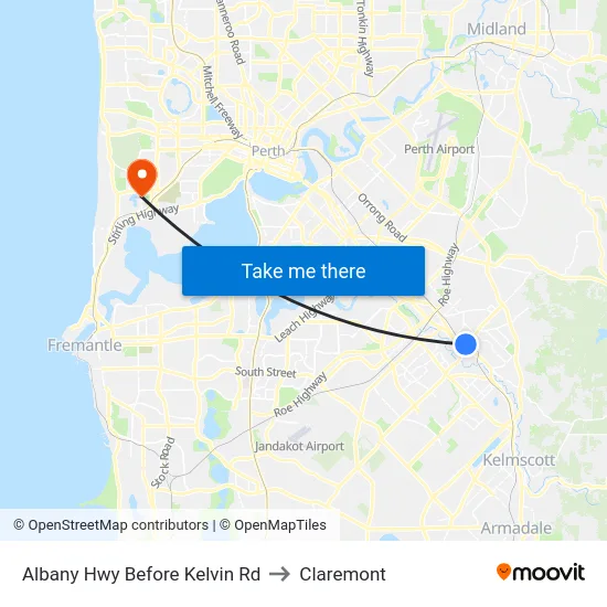 Albany Hwy Before Kelvin Rd to Claremont map