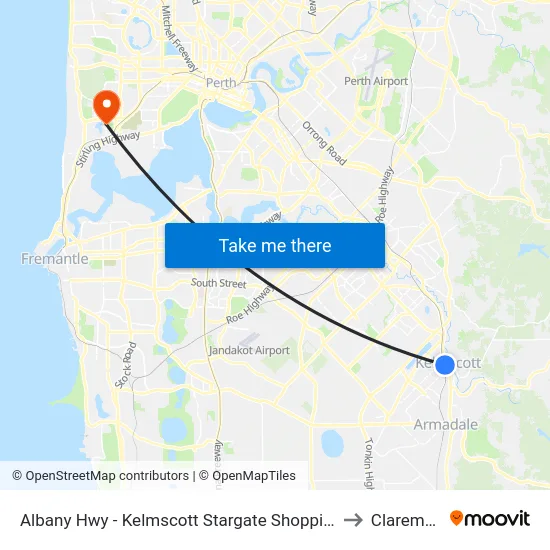 Albany Hwy - Kelmscott Stargate Shopping Ctr to Claremont map