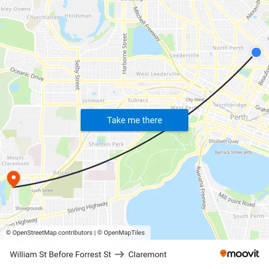 William St Before Forrest St to Claremont map