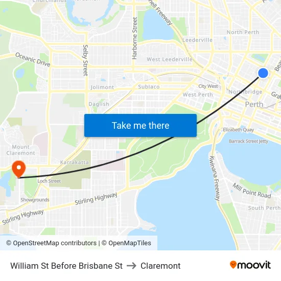 William St Before Brisbane St to Claremont map