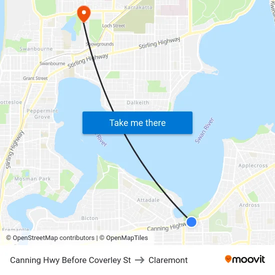 Canning Hwy Before Coverley St to Claremont map