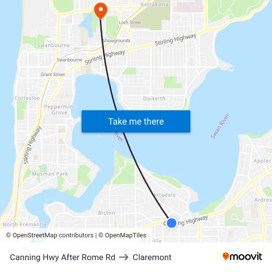 Canning Hwy After Rome Rd to Claremont map