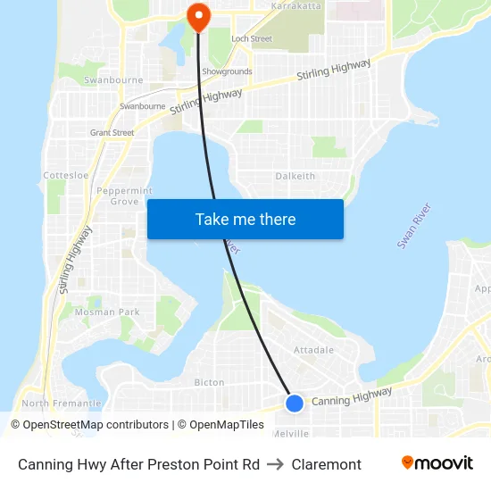 Canning Hwy After Preston Point Rd to Claremont map