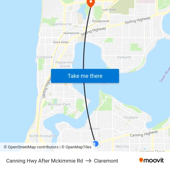 Canning Hwy After Mckimmie Rd to Claremont map