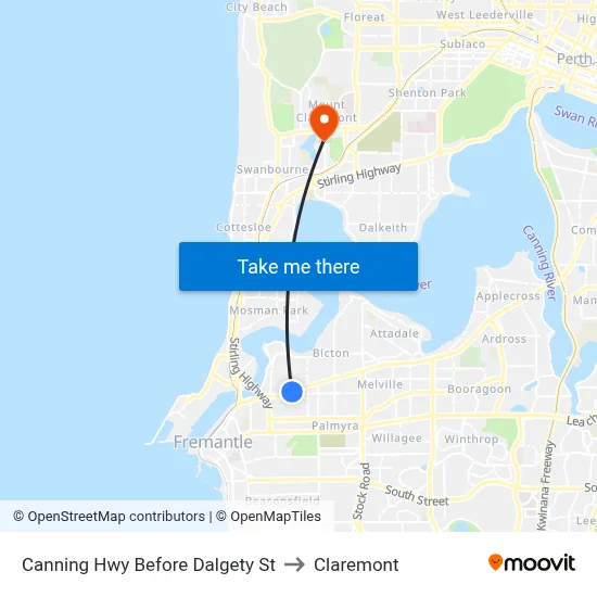 Canning Hwy Before Dalgety St to Claremont map