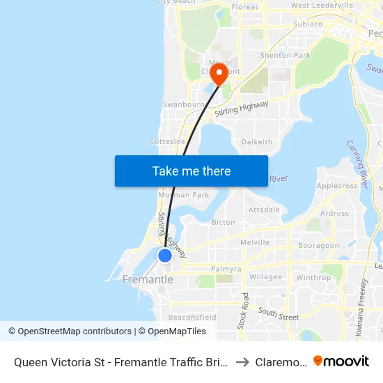 Queen Victoria St - Fremantle Traffic Bridge to Claremont map
