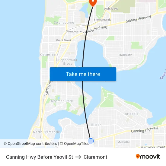 Canning Hwy Before Yeovil St to Claremont map