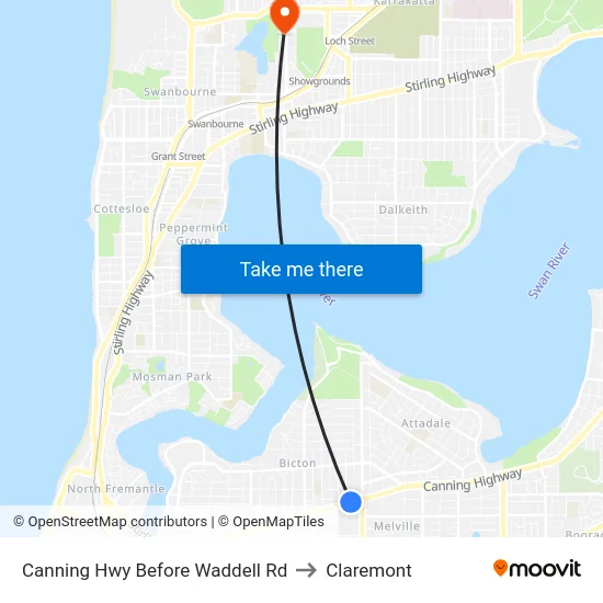 Canning Hwy Before Waddell Rd to Claremont map