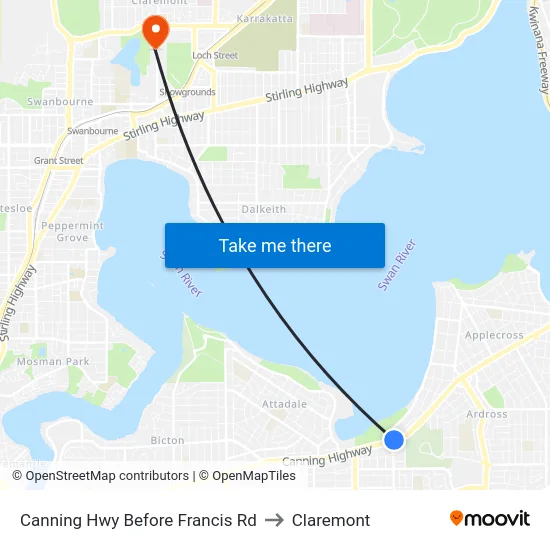 Canning Hwy Before Francis Rd to Claremont map