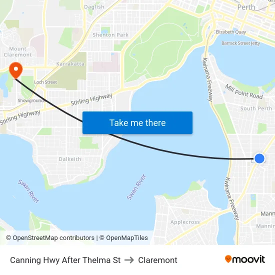Canning Hwy After Thelma St to Claremont map