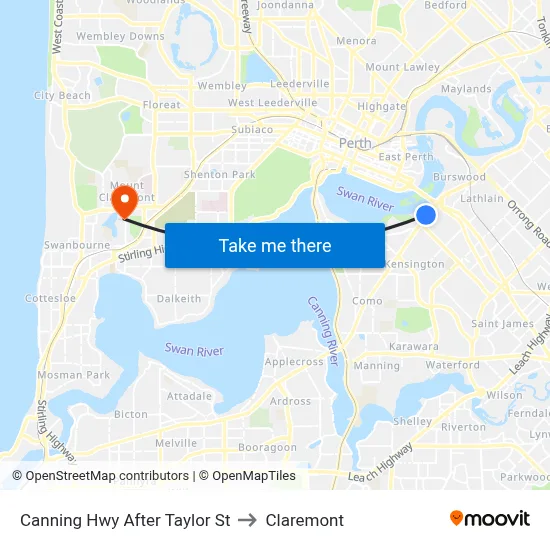 Canning Hwy After Taylor St to Claremont map