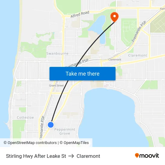 Stirling Hwy After Leake St to Claremont map