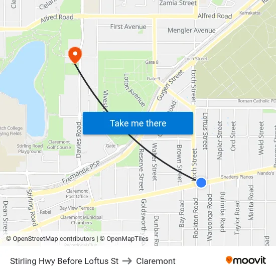Stirling Hwy Before Loftus St to Claremont map